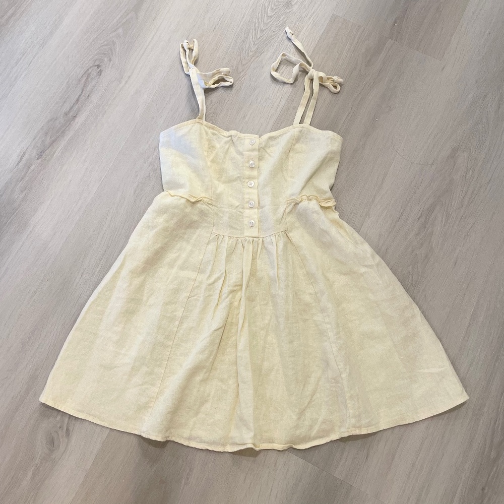 Urban Outfitters Yellow Babydoll Linen Dress (XS)